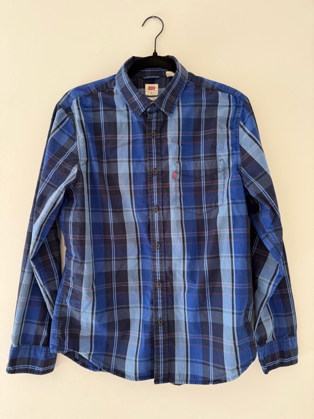Levi's Standard Fit Plaid Button Up Shirt Blue Long Sleeve Men's Medium Casual